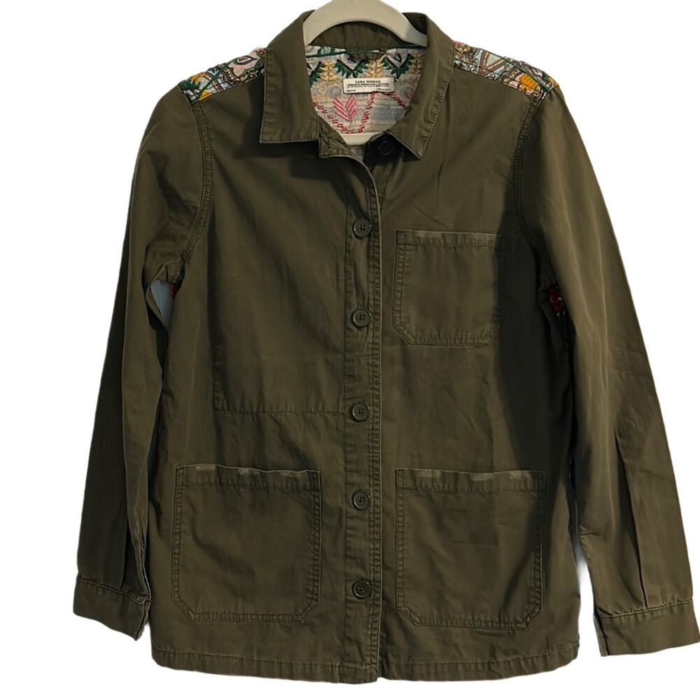 Zara Cargo Jacket Embroidered Back Size Small - Picture 4 of 8